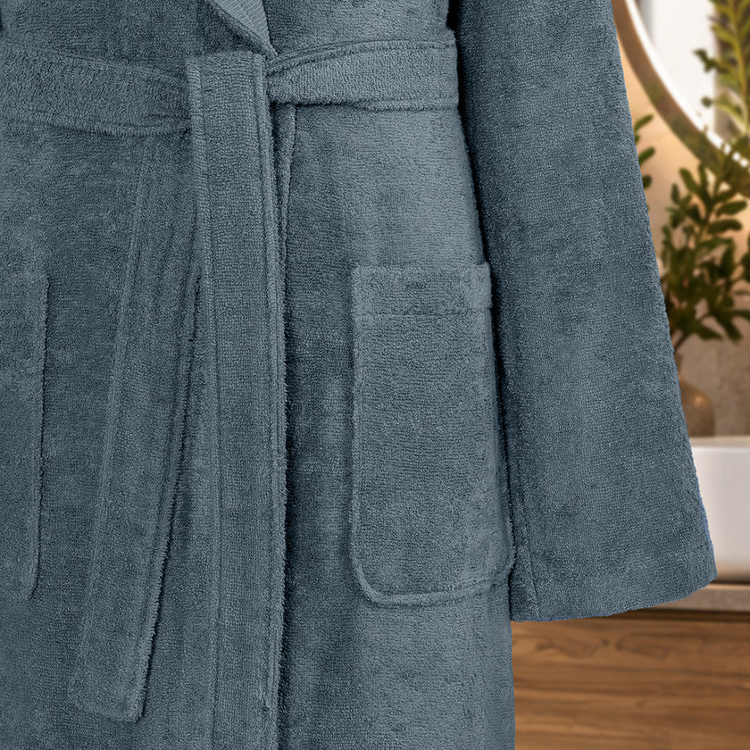 Larina Bambu Nakışlı Aile Bornoz Seti Ekru/Indigo M-L/L-XL (6 Parça)