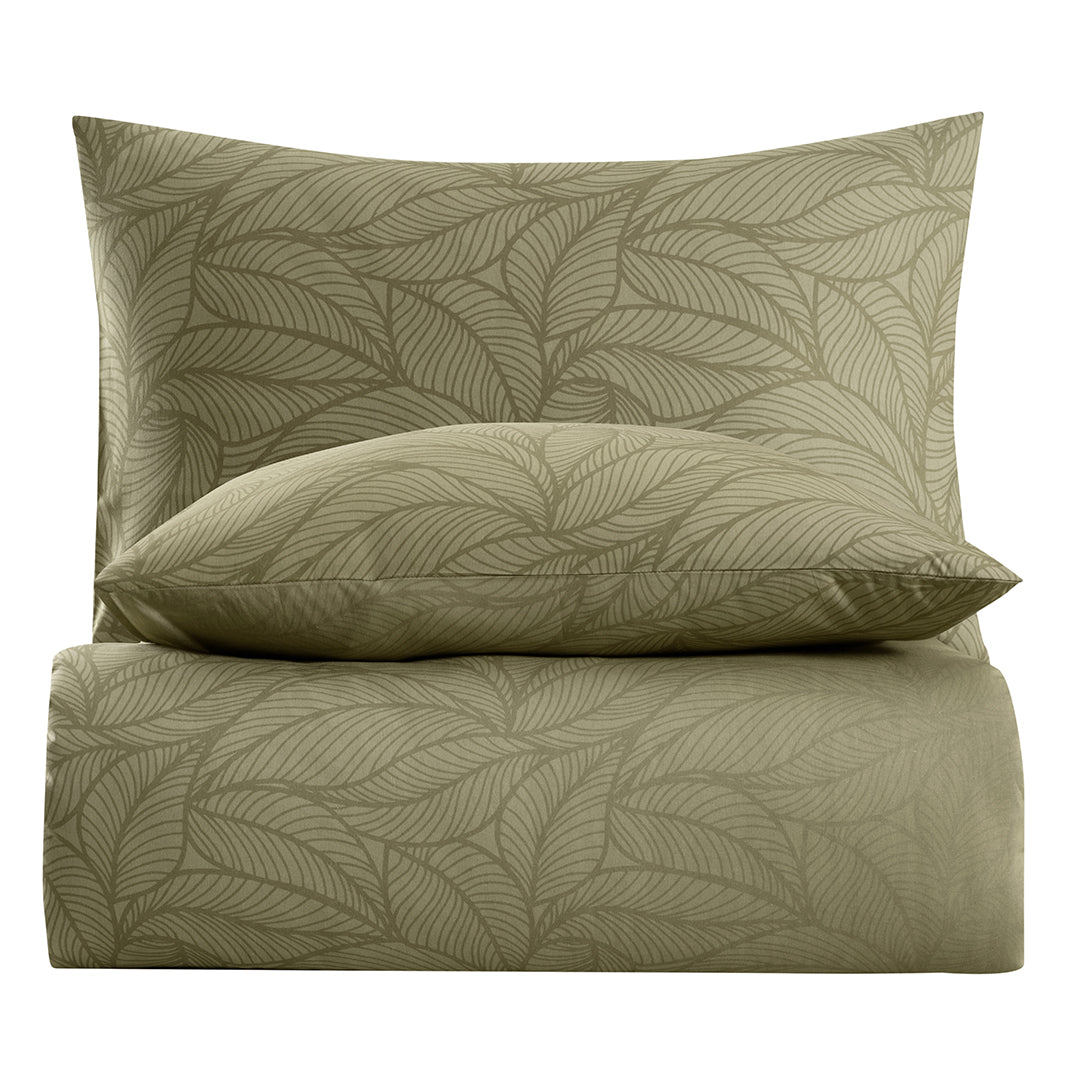 Leaf Line Çift Kişilik %100 Pamuk Ranforce Nevresim Seti Yağ Yeşili (3 Parça)