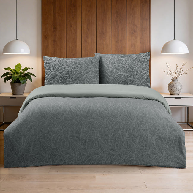 Leaf Line Çift Kişilik %100 Pamuk Ranforce Nevresim Seti Antrasit (3 Parça)