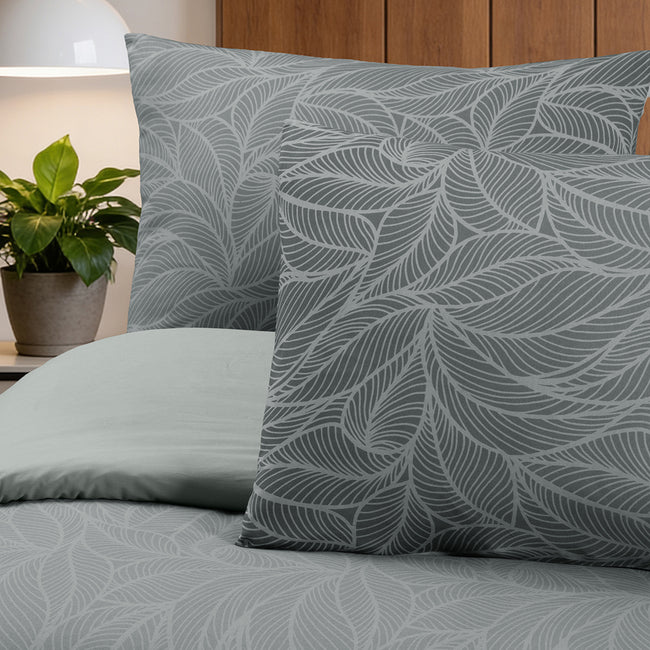 Leaf Line Çift Kişilik %100 Pamuk Ranforce Nevresim Seti Antrasit (3 Parça)