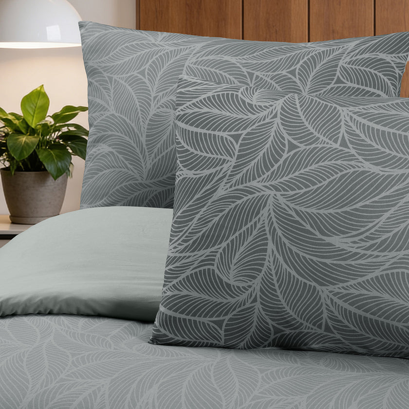 Leaf Line Çift Kişilik %100 Pamuk Ranforce Nevresim Seti Antrasit (3 Parça)