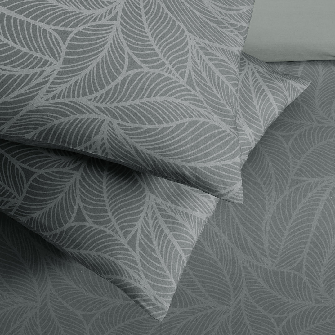 Leaf Line Çift Kişilik %100 Pamuk Ranforce Nevresim Seti Antrasit (3 Parça)