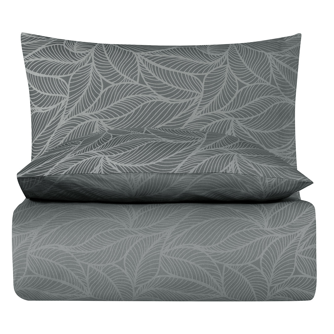 Leaf Line Çift Kişilik %100 Pamuk Ranforce Nevresim Seti Antrasit (3 Parça)