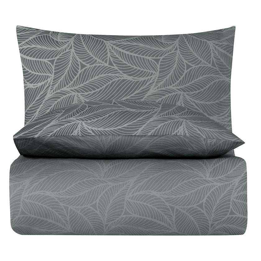 Leaf Line Çift Kişilik %100 Pamuk Ranforce Nevresim Seti Antrasit (3 Parça)