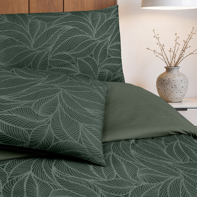 Leaf Line Çift Kişilik %100 Pamuk Ranforce Nevresim Seti Haki (3 Parça)