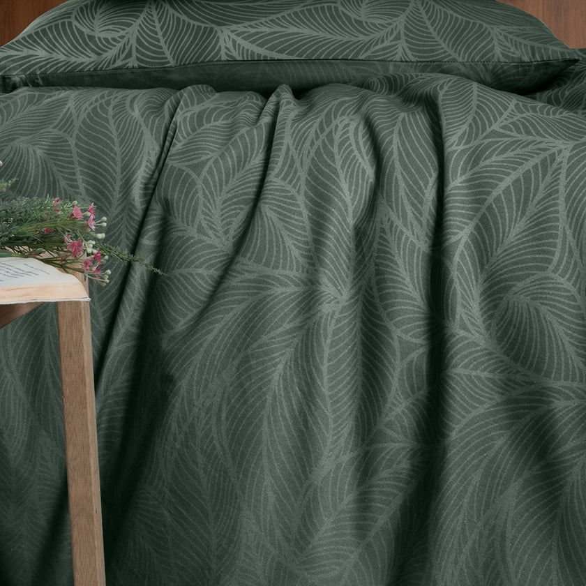Leaf Line Çift Kişilik %100 Pamuk Ranforce Nevresim Seti Haki (3 Parça)