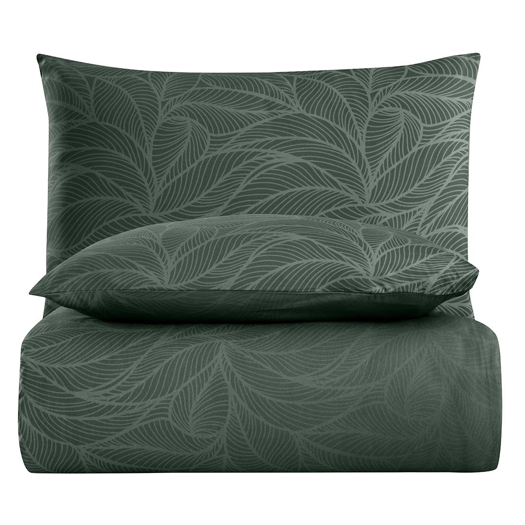Leaf Line Çift Kişilik %100 Pamuk Ranforce Nevresim Seti Haki (3 Parça)