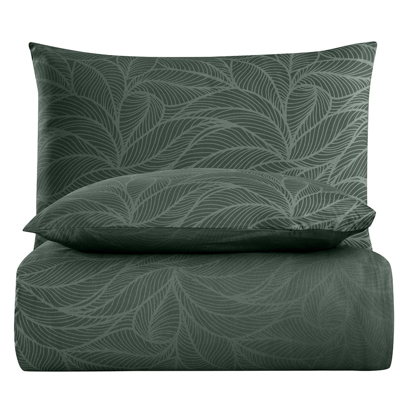 Leaf Line Çift Kişilik %100 Pamuk Ranforce Nevresim Seti Haki (3 Parça)