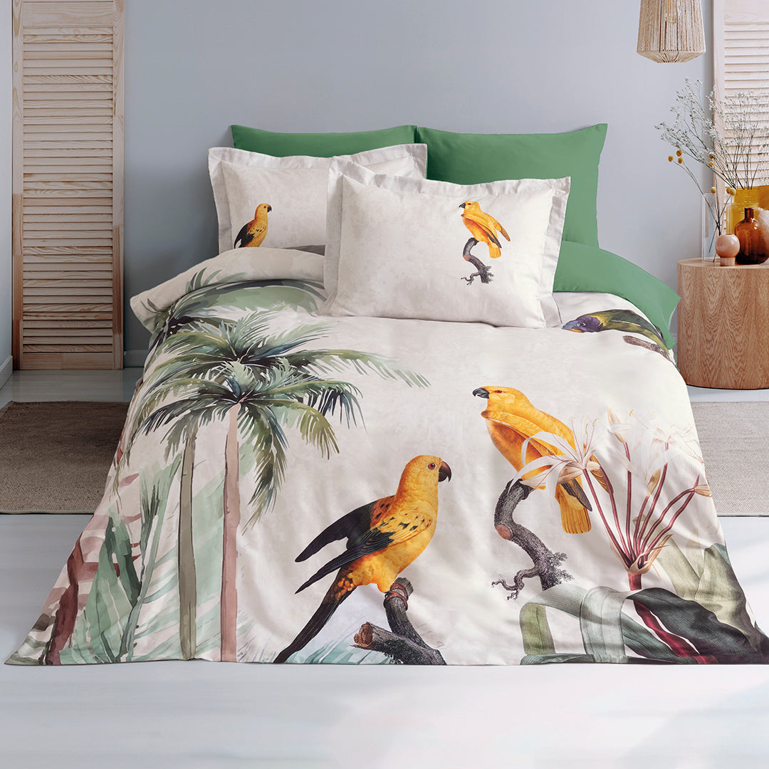 Leroy Double 3D Digital Sateen Duvet Cover Set White/Green (6 Pieces)