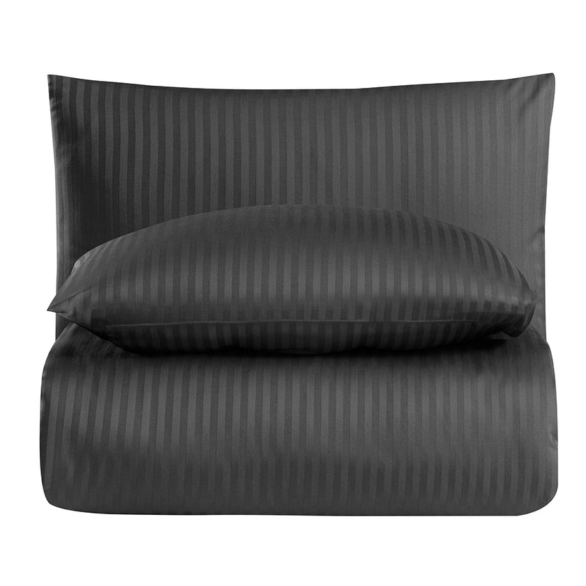 Linestyle King Size Double %100 Cotton Sateen (90 Thread Count) Duvet Cover Set Anthracite (3 Piece)