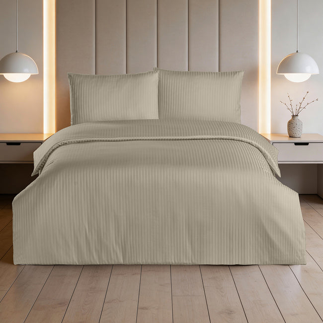 Linestyle Çift Kişilik %100 Pamuk Saten (90 Tel) Nevresim Seti Bej (3 Parça)