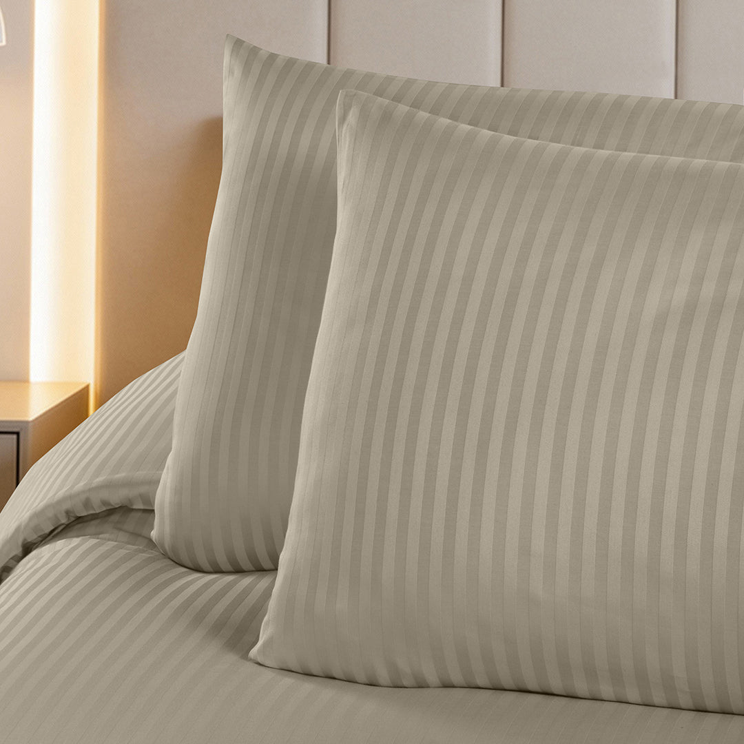 Linestyle Double %100 Cotton Sateen (90 TC) Duvet Cover Set Beige (3 Pieces)