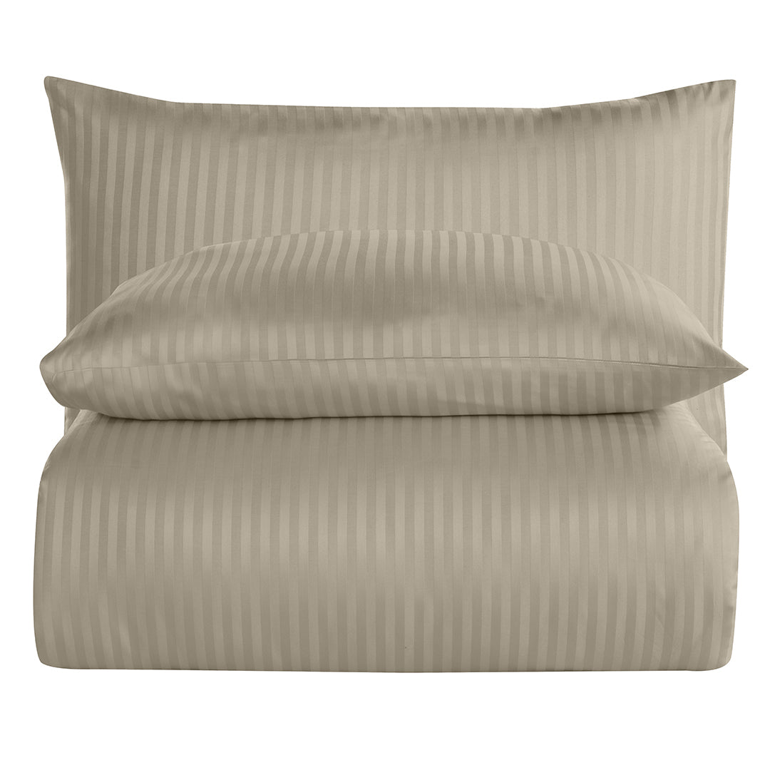 Linestyle Double %100 Cotton Sateen (90 TC) Duvet Cover Set Beige (3 Pieces)