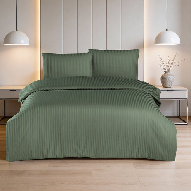 Linestyle Çift Kişilik %100 Pamuk Saten (90 Tel) Nevresim Seti Haki (3 Parça)