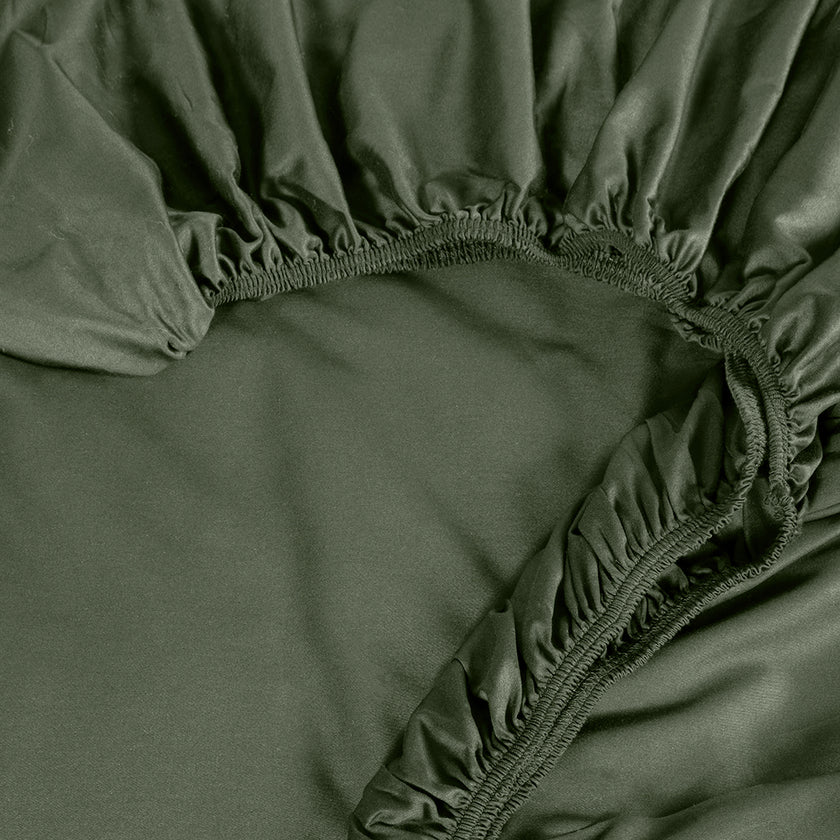Linestyle Single 100% Cotton Sateen Fitted Sheet 100x200+35 cm Khaki