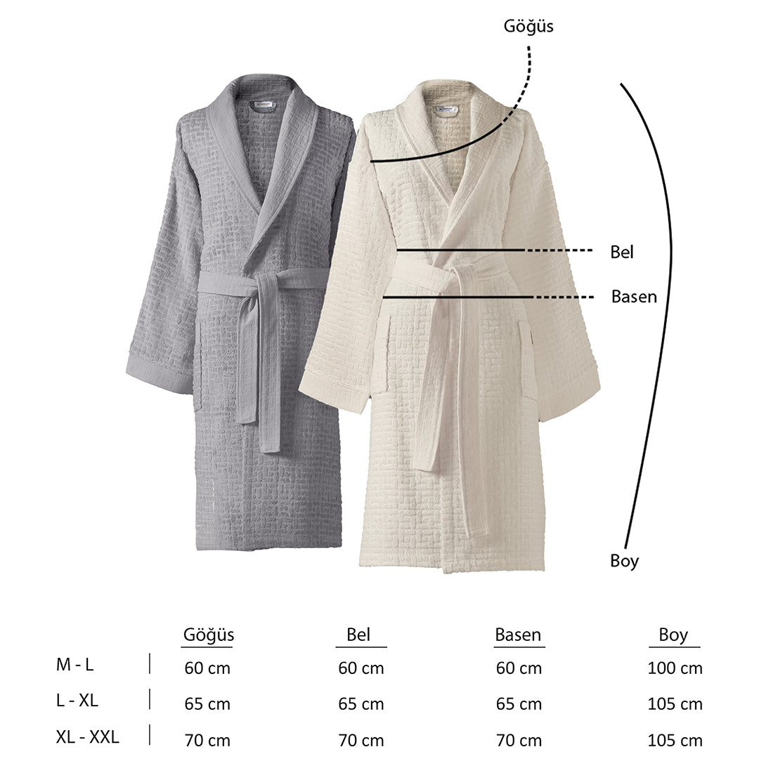 Lisse Bambu Aile Bornoz Seti Ekru/Gri (6 Parça) M-L/L-XL
