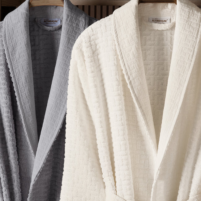 Lisse Bambu Aile Bornoz Seti Ekru/Gri (6 Parça)