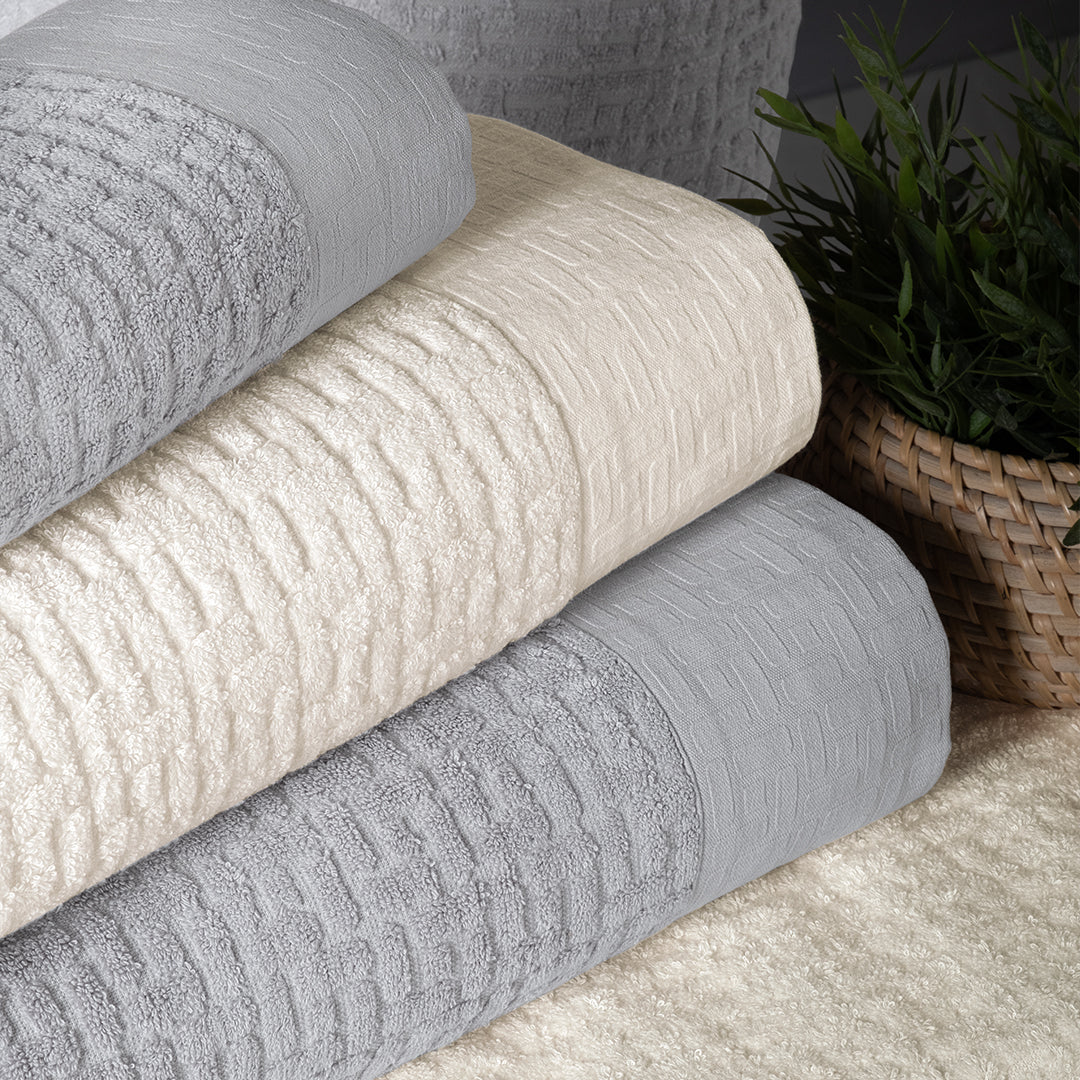 Lisse Bambu Aile Bornoz Seti Ekru/Gri (6 Parça) M-L/L-XL