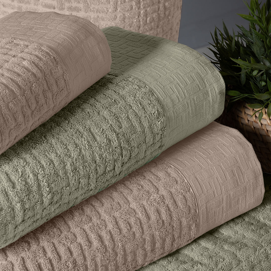 Lisse Bambu Aile Bornoz Seti Adaçayı Yeşili/Bej (6 Parça)