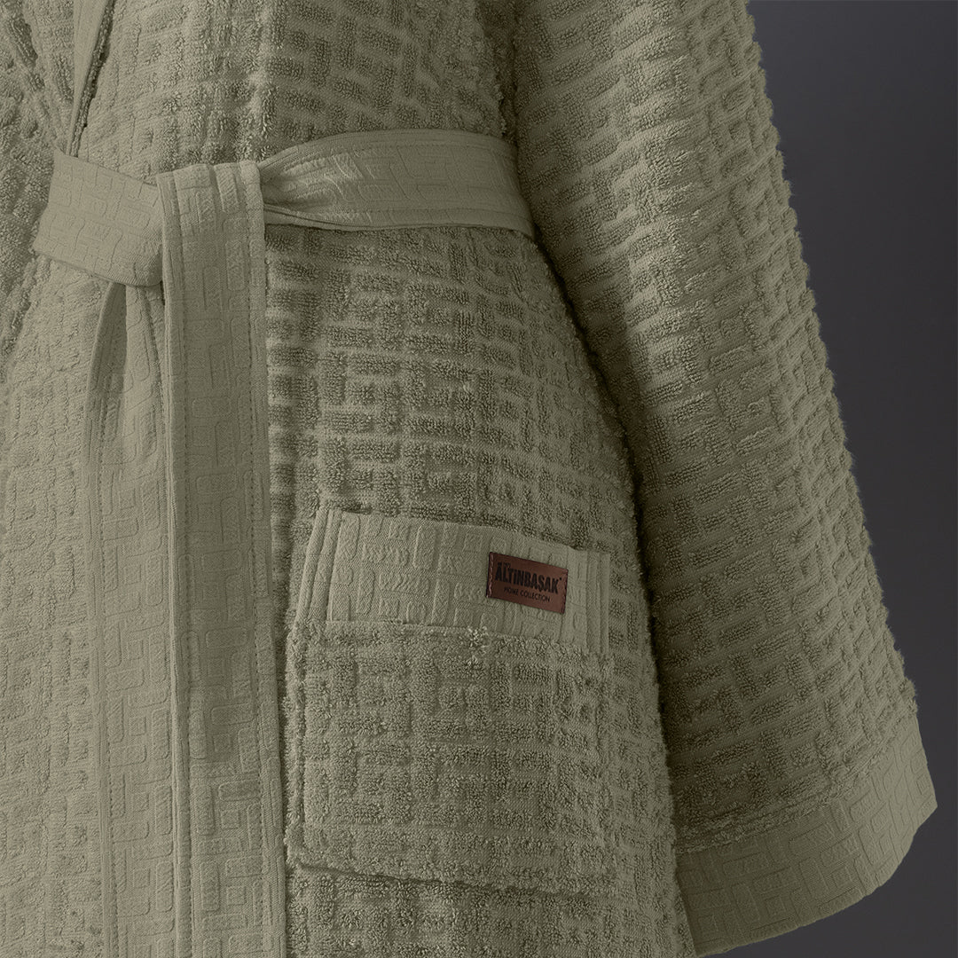 Lisse Bambu Aile Bornoz Seti Adaçayı Yeşili/bej 6 Parça M-L/L-XL