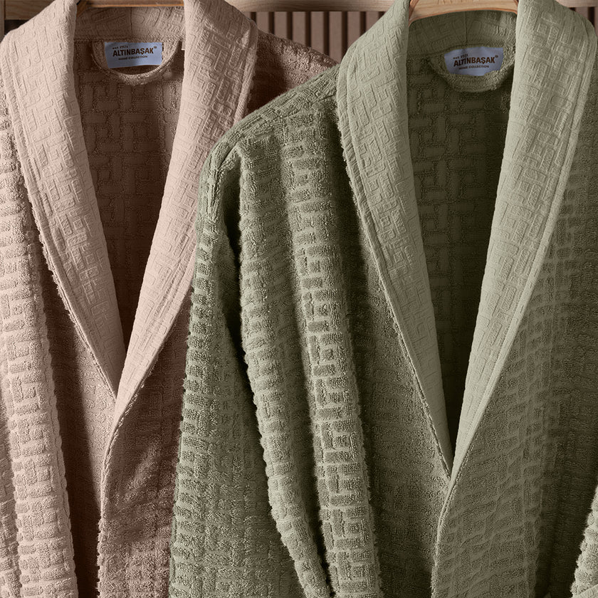 Lisse Bambu Aile Bornoz Seti Adaçayı Yeşili/Bej (6 Parça)