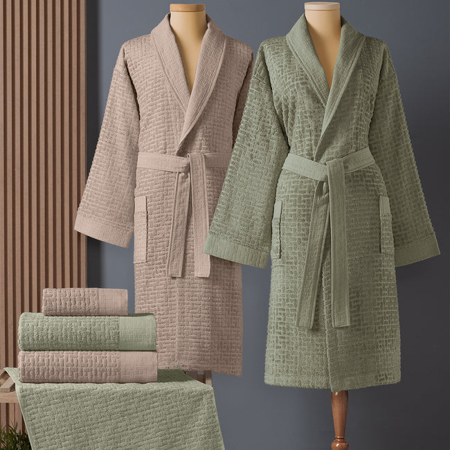 Lisse Bambu Aile Bornoz Seti Adaçayı Yeşili/Bej (6 Parça)