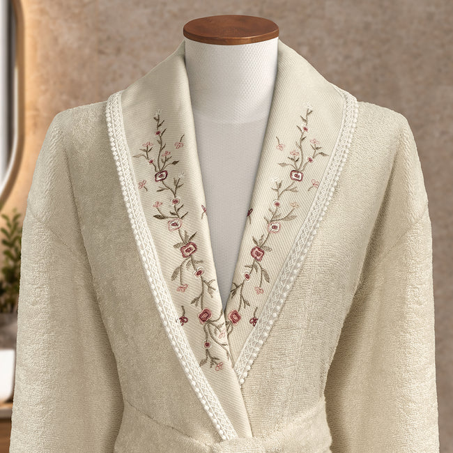 Dannte Bambu Nakışlı Aile Bornoz Seti Açık Bej/bej M-L/L-XL 6 Parça