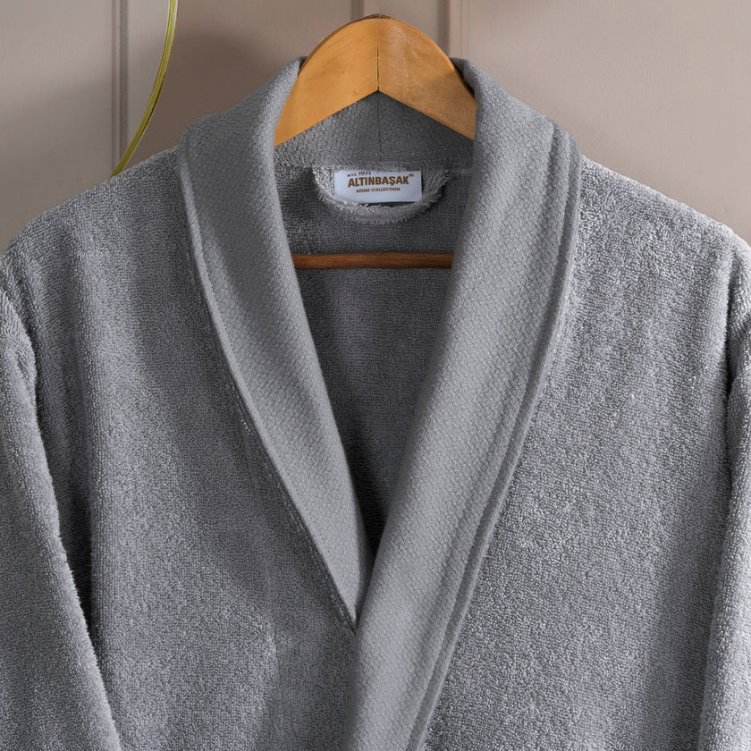 Lunara %100 Pamuk Nakışlı Aile Bornoz Seti Mint/Gri M-L/L-XL (6 Parça)