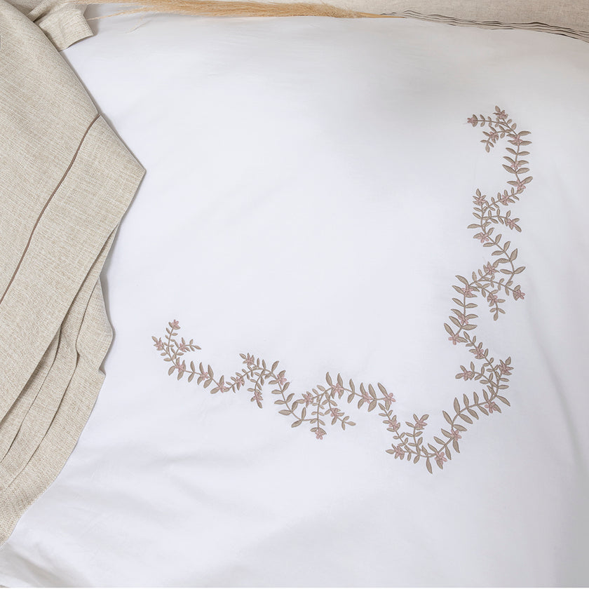 Maria Çift Kişilik Keten&Percale Nevresim Seti Beyaz/Natürel (7 Parça)