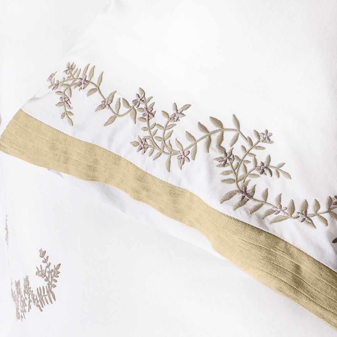 Maria Çift Kişilik Keten&Percale Nevresim Seti Beyaz/Natürel (7 Parça)