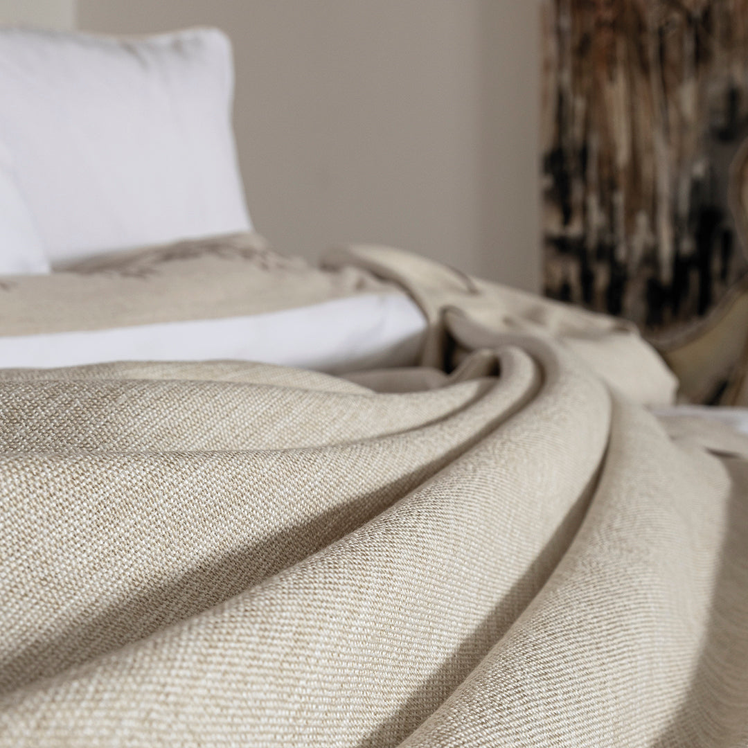 Maria Çift Kişilik Keten&Percale Nevresim Seti Beyaz/Natürel (7 Parça)