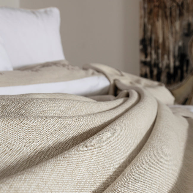 Maria Çift Kişilik Keten&Percale Nevresim Seti Beyaz/Natürel (7 Parça)