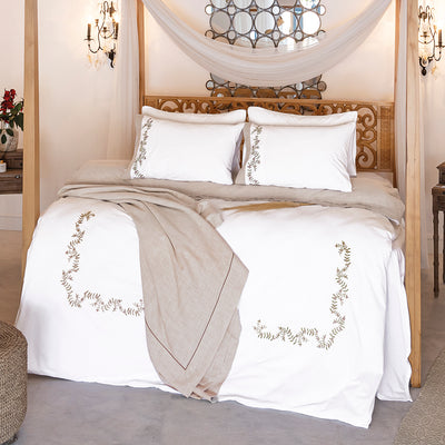 Maria Double Linen&Percale Duvet Cover Set White/Natural (7 Pieces)
