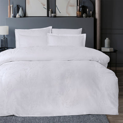 Minna Jacquard Satin Double Duvet Cover Set Light Gray (6 Pieces)