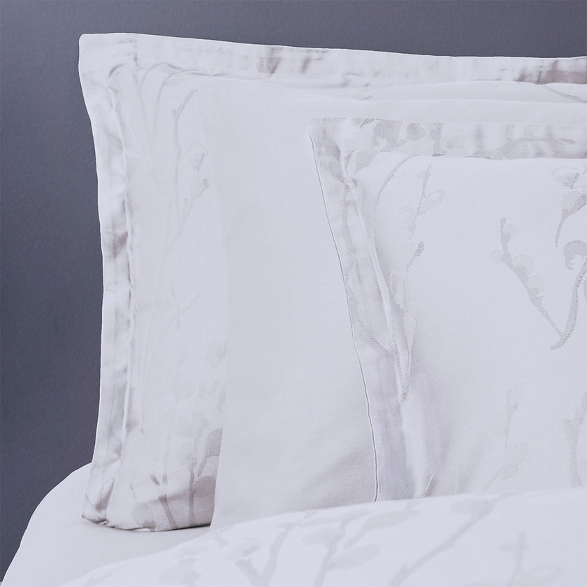 Minna Jacquard Satin Double Duvet Cover Set Light Gray (6 Pieces)