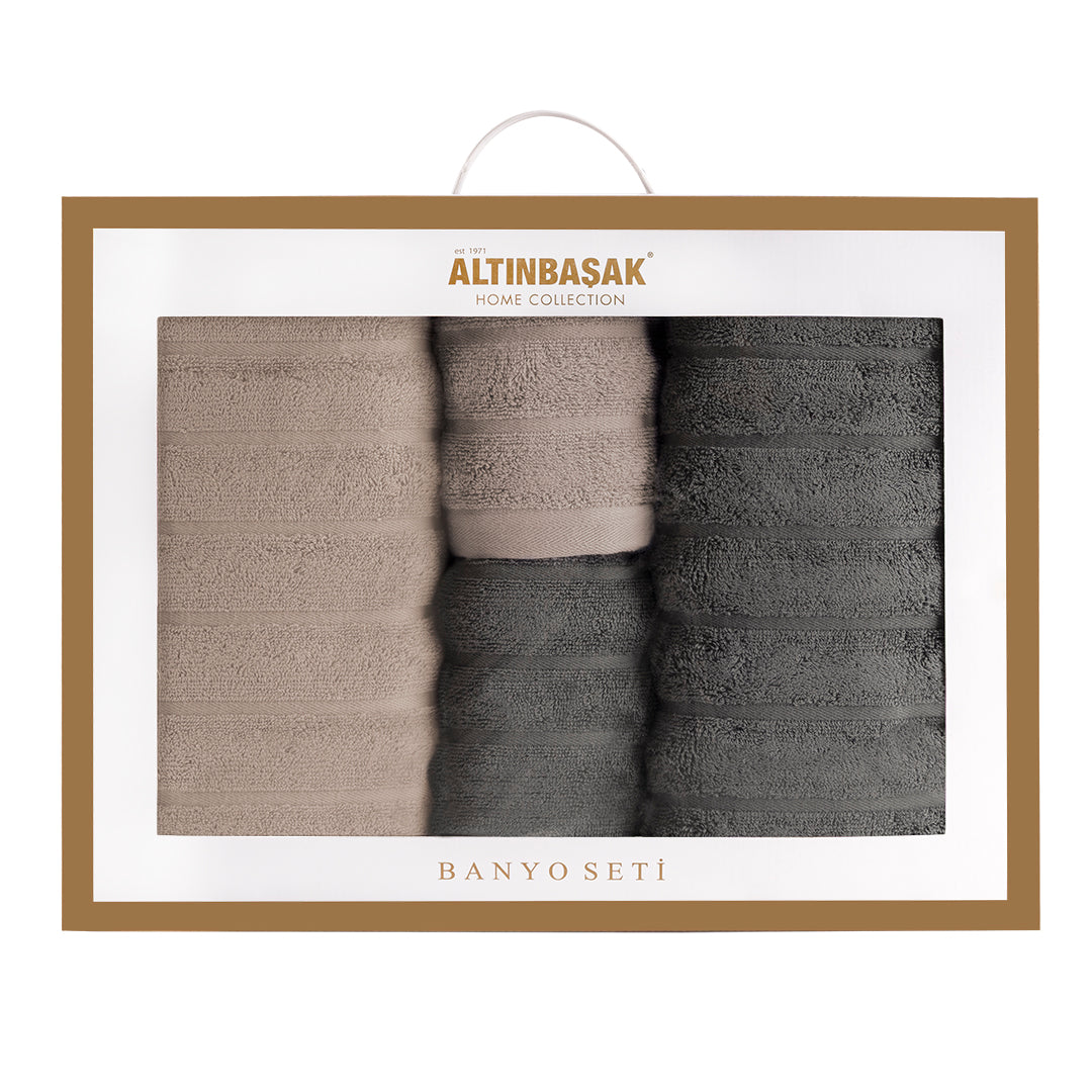 Monna 100% Cotton 4-Piece Hammam Set Anthracite/Beige