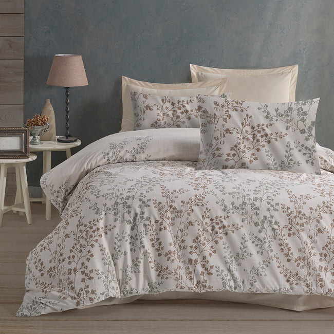 Nefha Çift Kişilik Ranforce Nevresim Takımı Bej (4 Parça)