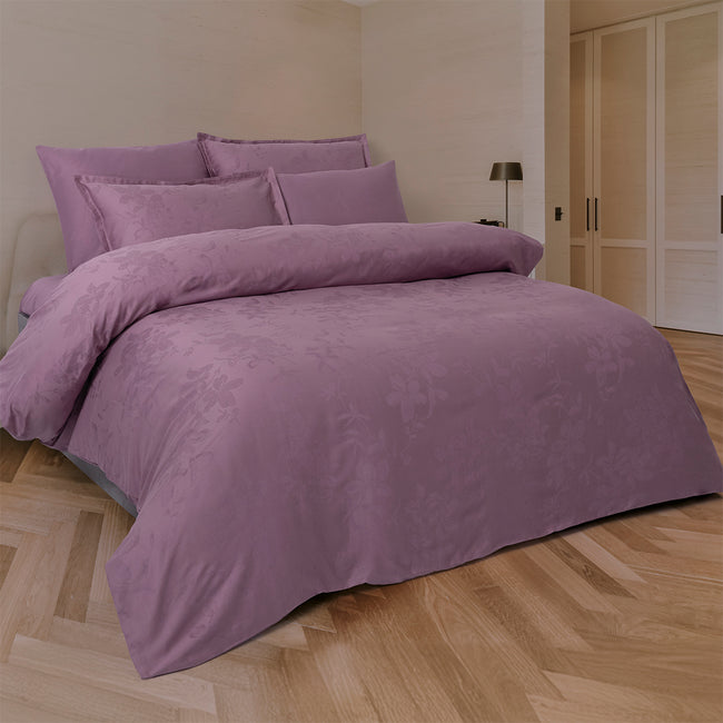 Perle Jakarlı Saten Çift Kişilik Nevresim Takımı Lila (6 Parça)