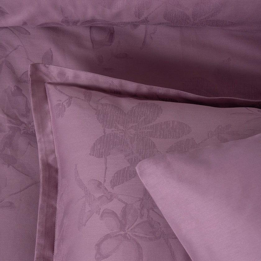 Perle Jakarlı Saten Çift Kişilik Nevresim Takımı Lila (6 Parça)