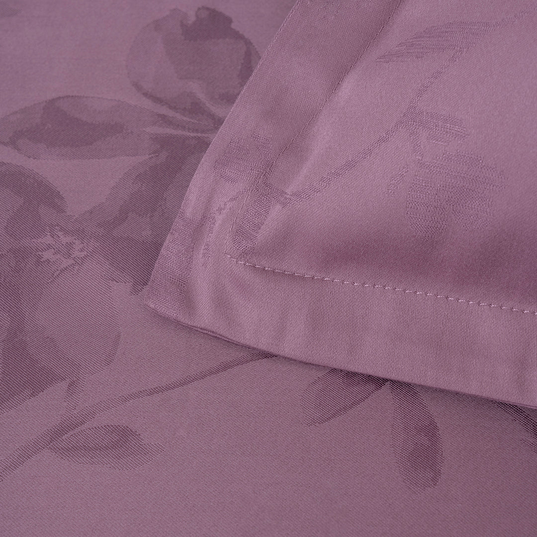 Perle Jakarlı Saten Çift Kişilik Nevresim Takımı Lila (6 Parça)