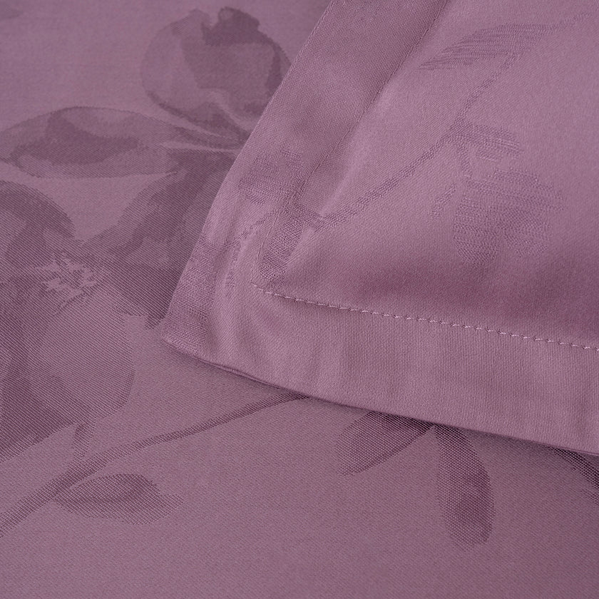 Perle Jakarlı Saten Çift Kişilik Nevresim Takımı Lila (6 Parça)