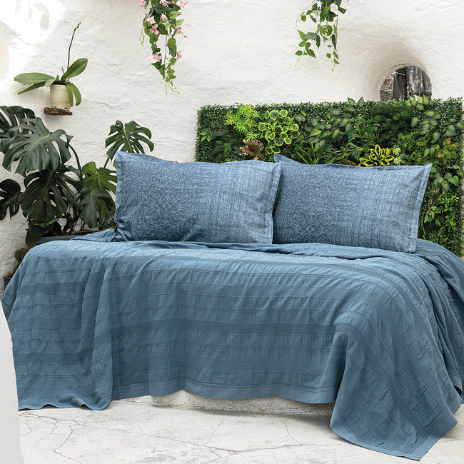 River Çift Kişilik %100 Pamuk Pike Takımı Indigo (4 Parça)