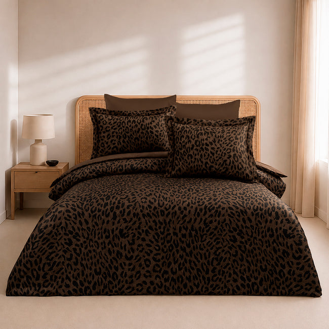 Roar Çift Kişilik %100 Pamuk Saten Nevresim Takımı Kahve 80 Tel (6 Parça)