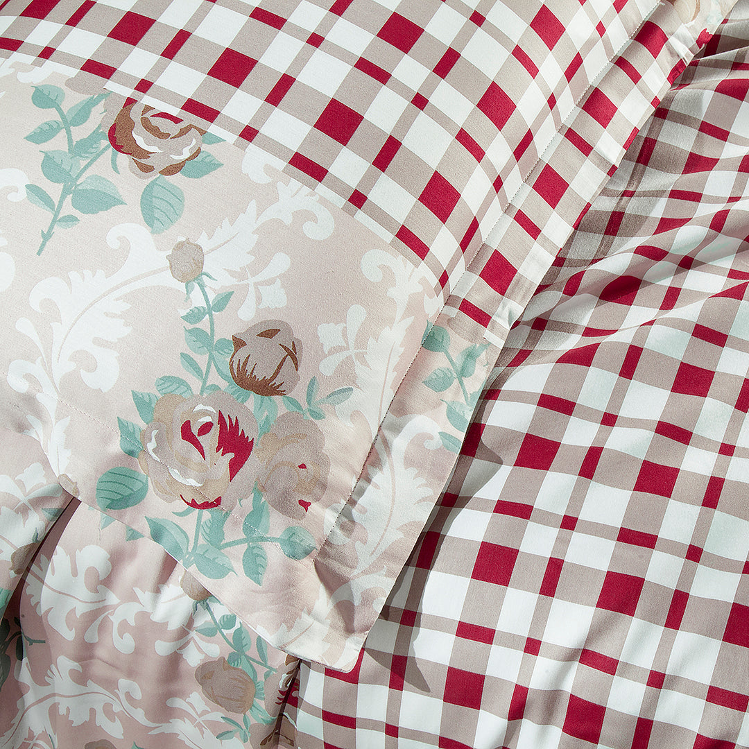 Sale Çift Kişilik Baskılı Saten Nevresim Takımı Bej (6 Parça)