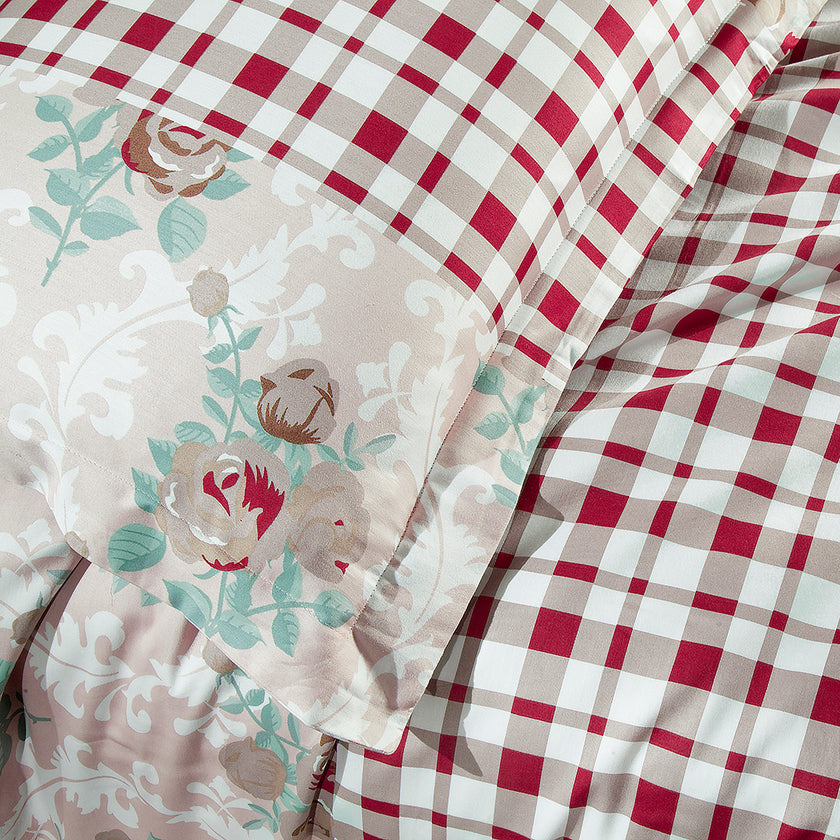 Sale Çift Kişilik Baskılı Saten Nevresim Takımı Bej (6 Parça)