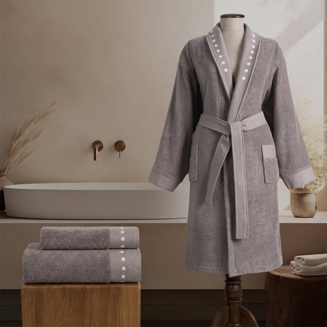 Serena %100 Pamuk Bornoz 3'lü Set Gül Kurusu M-L