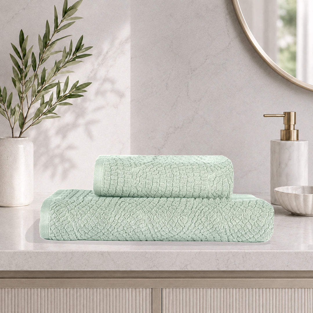 Lavenza %100 Pamuk Jakarlı 2'li Banyo Seti Mint 50x90/90x150