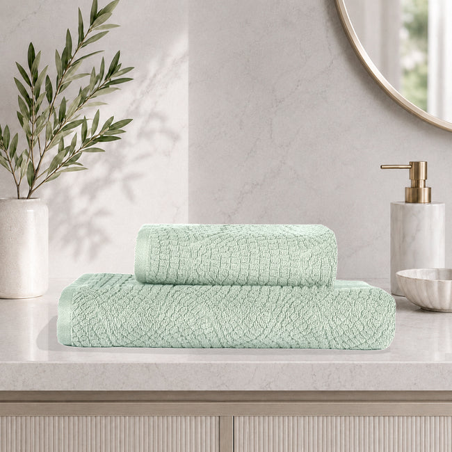 Lavenza %100 Pamuk Jakarlı 2'li Banyo Seti Mint 50x90/90x150