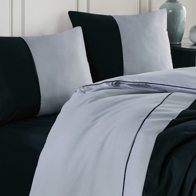 Thor Çift Kişilik Biyeli Ranforce Nevresim Takımı Gri/Siyah (4 Parça)