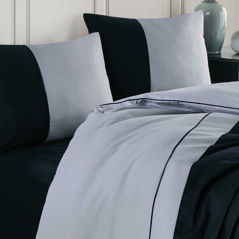 Thor Çift Kişilik Biyeli Ranforce Nevresim Takımı Gri/Siyah (4 Parça)